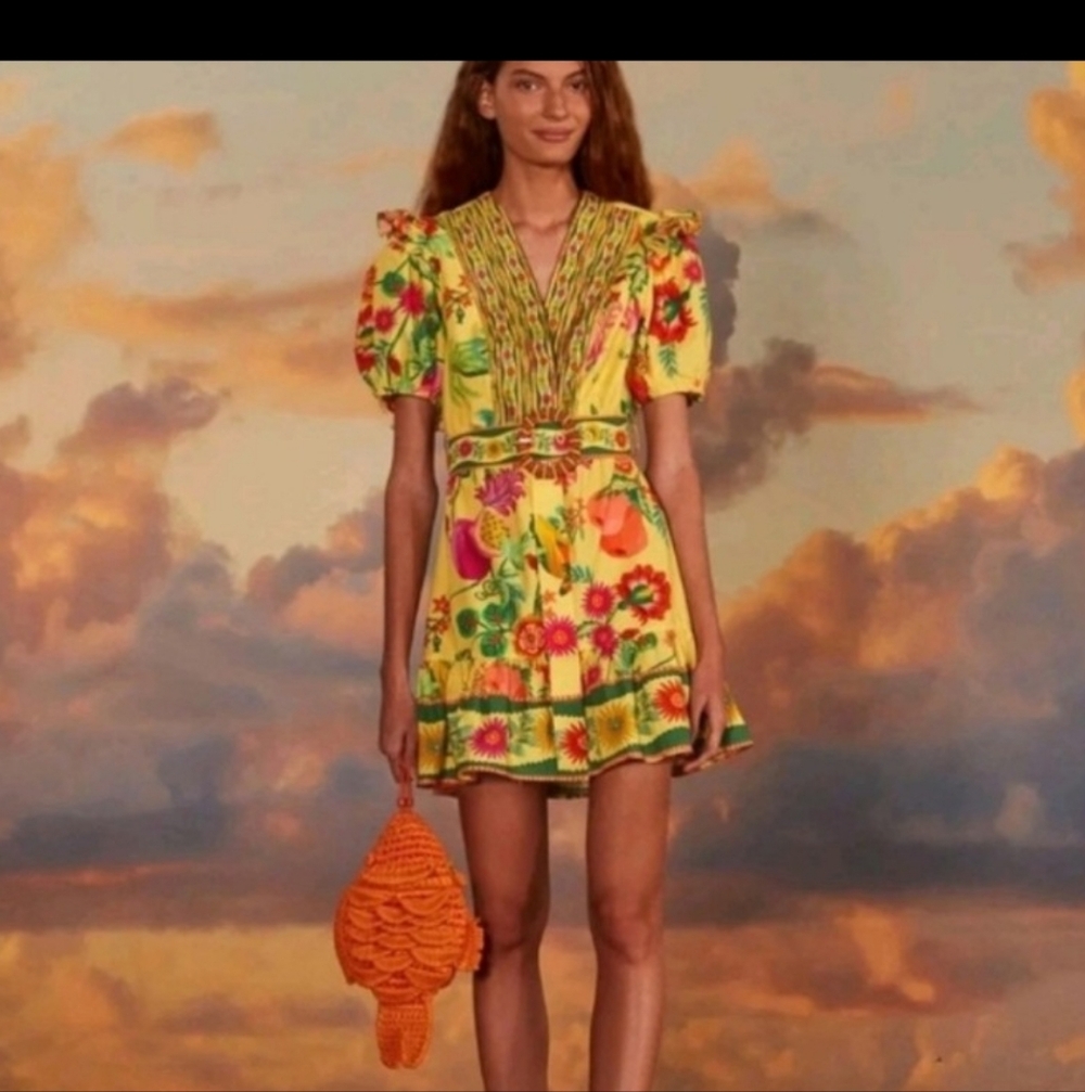 Farm Rio Yellow Dream Minidress *missing belt - Picture 2 of 5